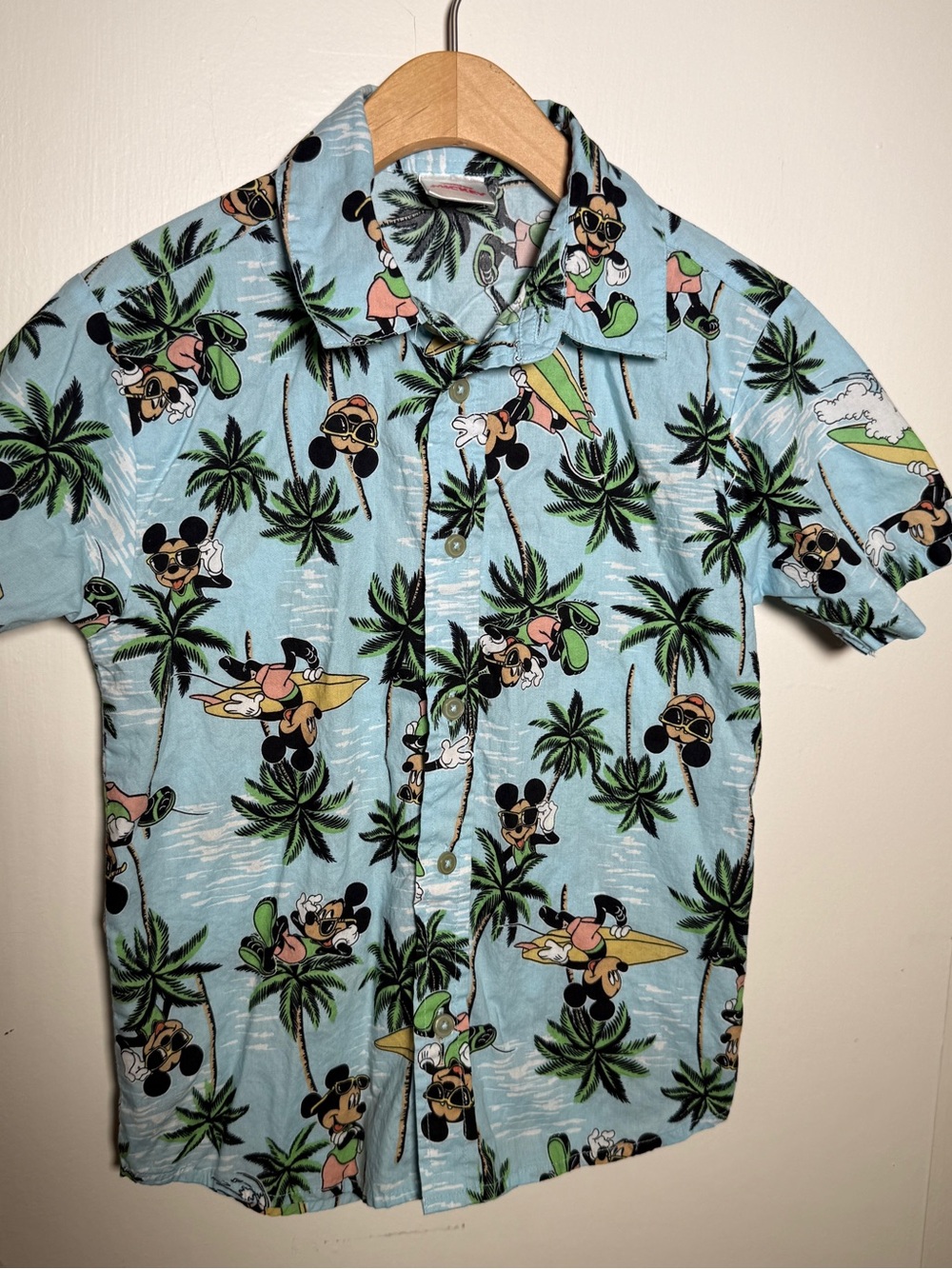 Disney Junior Blue Mickey Mouse Tropical Button-Up Shirt Size 7/8